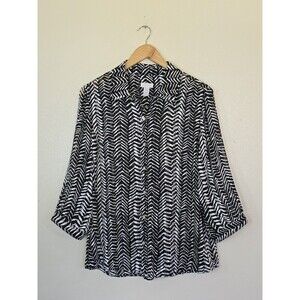 Chicos Sheer Button Up Blouse Womens Size 1 Zebra Print